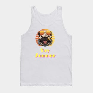 In this picture you see a smiling dog with glasses, who is happy that it's summer and you can go to the beach) Tank Top